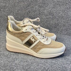 Michael Kors Glittery Gold and Cream Sneakers NWOT Women’s 10